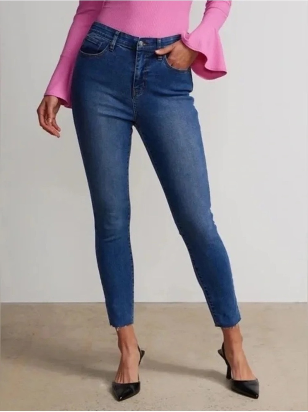 New York & Company Blue High-Rise Ankle Skinny Jeans